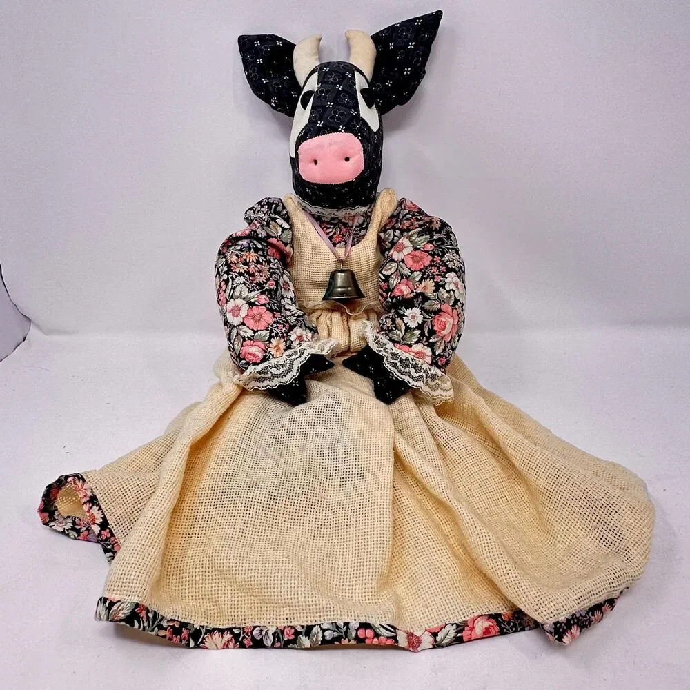 Vintage Handmade Primitive Fabric Cow Doll Country Folk Art Farmhouse Decor 18